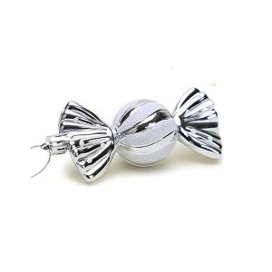 St Charles Pack of 5-110mm Large Sweet Shaped Baubles - Shiny & Glitter Decorated - Christmas Baubles Silver