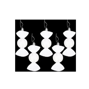 St Charles Pack of 5-110mm Large Sweet Shaped Baubles - Shiny & Glitter Decorated - Christmas Baubles White
