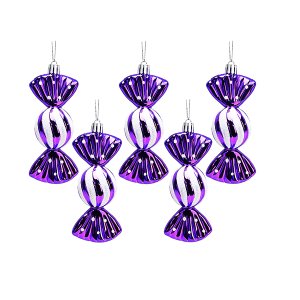 St Charles Pack of 5-110mm Large Sweet Shaped Baubles - Shiny & Glitter Decorated - Christmas Baubles Purple