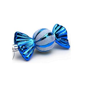 Pack of 5-110mm Large Sweet Shaped Baubles - Shiny & Glitter Decorated - Christmas Baubles Royal Blue