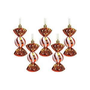 Pack of 5-110mm Large Sweet Shaped Baubles - Shiny & Glitter Decorated - Christmas Baubles Gold