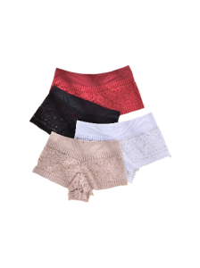 4 Pack Plus Size Elegant Underwear Set, Women's Plus Floral Jacquard Contrast Lace Underwear Four Piece Set