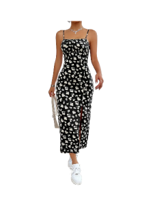 Elegant sleeveless Floral Print Dress | Split Hem Cami for Spring & Summer