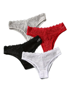 4pcs Solid Floral Lace Thongs, Comfy & Breathable Intimates Panties, Women's Lingerie & Underwear