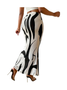 Abstract Print Fit & Flare Skirt, Elegant High Waist Ankle Length Skirt For Spring & Summer