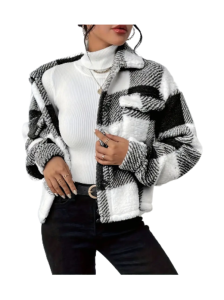 Plaid Pattern Faux Fur Coat, Casual Long Sleeve Outwear For Fall & Winter, Women's Clothing