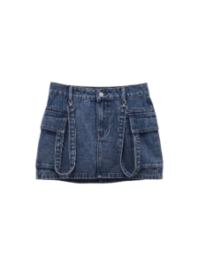 Low Waist Cargo Denim Skirt | Y2K Flap Pocket Mini Skirt