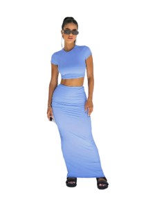 Solid Two-piece Set, Casual Crew Neck Crop Top & Bodycon Skirt Outfits, Women's Clothing