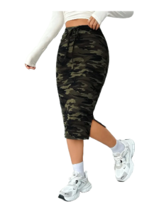 Camo Print Split Hem Pencil Skirt, Elegant High Waist Tied Skirt For Spring & Summer