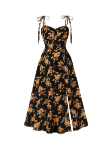 Floral Print Tie Shoulder Cami Dress, Elegant Sweetheart Neck Sleeveless Dress