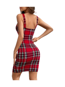 Plaid Print Split Hem Tank Dress, Vintage Sleeveless Dress For Spring & Summer