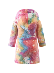 Girl's Night Light Cute Pony Print Plus Velvet Thickened Warm Hooded Bathrobe With Belt For Daily Wearing