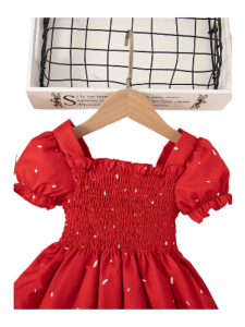 Adorable Toddler Girls Square Neck Puff Sleeve Dress | Spring Summer Outfit