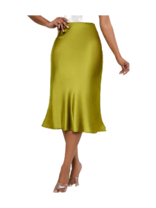 Solid Simple Skirts, Casual High Waist Knee Length Summer Skirts color (olive)