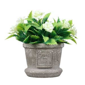 Elegant White Bloom Artificial Plant in Rustic Stone Pot