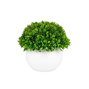 Vibrant Green Circular Bush Artificial Plant in White Clay Pot