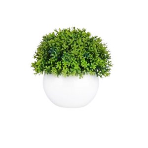 Frilly Vibrant Green Bush Artificial Plant in White Clay Pot