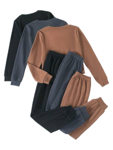 Secret Shield 3 Sets Women's Solid Casual Lounge Set - Long Sleeve Round Neck Top & Jogger Pants