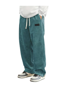 Secret Shield Men's Light Blue Corduroy Drawstring Pants - Vintage Straight Leg, Elastic Waist, Casual Sportswear, Polyester Non-Stretch Fabric