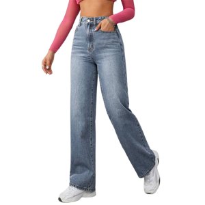 The Prestige Edit Ladies  Casual Loose-Fit Wide-Leg Denim Pants With Pockets For Daily Wear