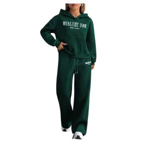The prestige edit Women's Casual Letter Print Hoodie & Jogger Set Green