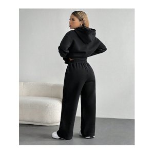 The Prestige Edit women's casual letter print hoodie & jogger set - Black