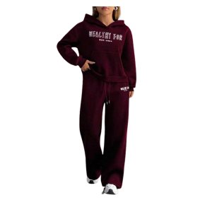 The Prestige Edit women's casual letter print hoodie & jogger set - Maroon