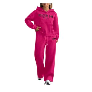 The Prestige Edit women's casual letter print hoodie & jogger set - Pink