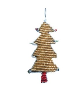 P A Handcrafted Beaded Christmas Tree key Rings  for Decor 5 PCS Green