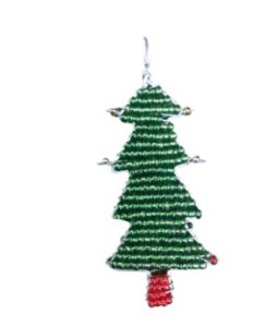 P A Handcrafted Beaded Christmas Tree key Rings  for Decor 5 PCS Green