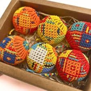 P A Beaded Christmas Ball Ornaments - Christmas Colors 6 pcs