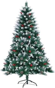 P A GREEN CHRISTMAS TREE  WITH PINE  CONES AND BERRIES 2.1m